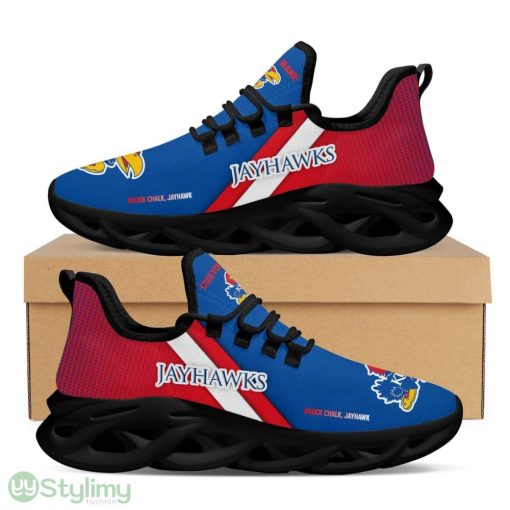 Kansas Jayhawks Logo Custom Name Pattern In Blue And Red 3D Max Soul Sneaker Shoes