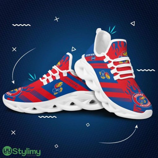 Kansas Jayhawks Logo Custom Name Pattern In Red And Blue 3D Max Soul Sneaker Shoes - Kansas Jayhawks Logo Custom Name Pattern In Red And Blue 3D Max Soul Sneaker Shoes_2