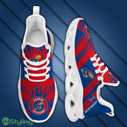 Kansas Jayhawks Logo Custom Name Pattern In Red And Blue 3D Max Soul Sneaker Shoes - Kansas Jayhawks Logo Custom Name Pattern In Red And Blue 3D Max Soul Sneaker Shoes_3