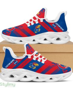 Kansas Jayhawks Logo Custom Name Pattern In Red And Blue 3D Max Soul Sneaker Shoes - Kansas Jayhawks Logo Custom Name Pattern In Red And Blue 3D Max Soul Sneaker Shoes_1