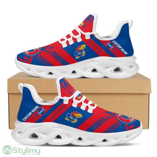 Kansas Jayhawks Logo Custom Name Pattern In Red And Blue 3D Max Soul Sneaker Shoes - Kansas Jayhawks Logo Custom Name Pattern In Red And Blue 3D Max Soul Sneaker Shoes_1