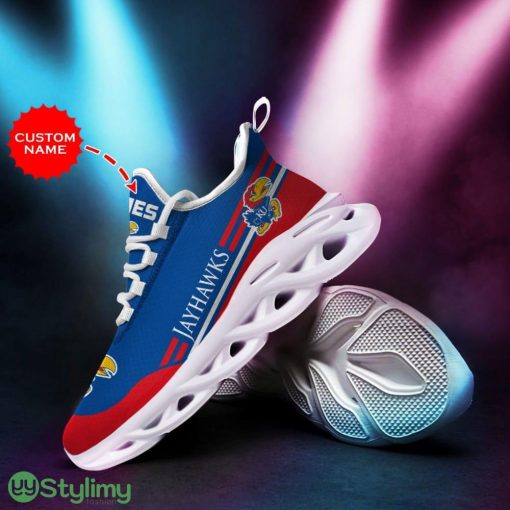 Kansas Jayhawks Logo In Blue And Red Custom Name 3D Max Soul Sneaker Shoes