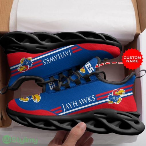 Kansas Jayhawks Logo In Blue And Red Custom Name 3D Max Soul Sneaker Shoes