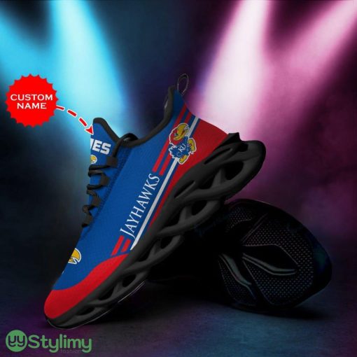 Kansas Jayhawks Logo In Blue And Red Custom Name 3D Max Soul Sneaker Shoes