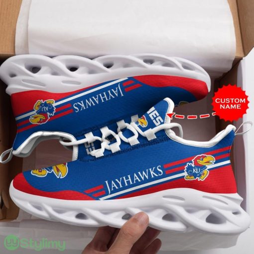 Kansas Jayhawks Logo In Blue And Red Custom Name 3D Max Soul Sneaker Shoes