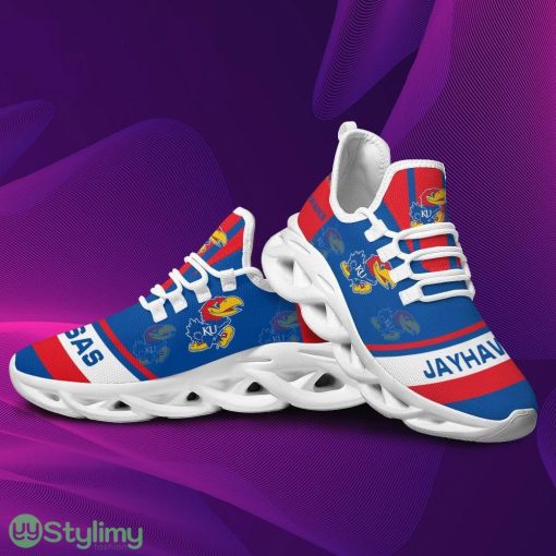 Kansas Jayhawks Logo In Red And Blue Custom Name 3D Max Soul Sneaker Shoes