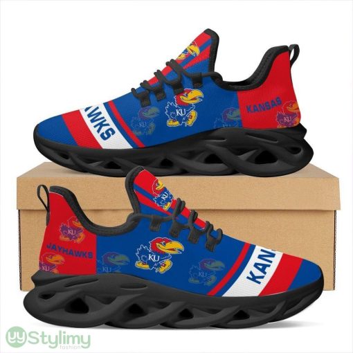 Kansas Jayhawks Logo In Red And Blue Custom Name 3D Max Soul Sneaker Shoes