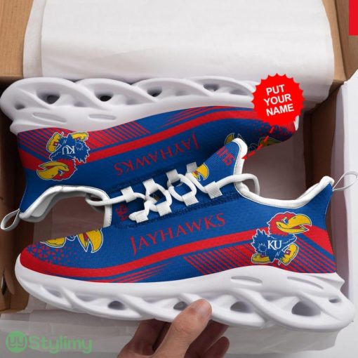 Kansas Jayhawks Logo Pattern Custom Name 3D Max Soul Sneaker Shoes