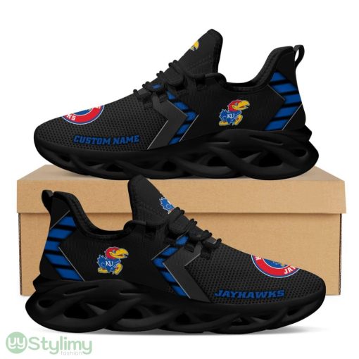 Kansas Jayhawks Logo Pattern Custom Name 3D Max Soul Sneaker Shoes In Black