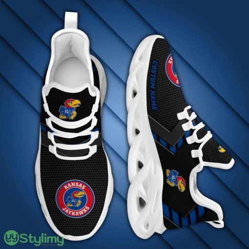 Kansas Jayhawks Logo Pattern Custom Name 3D Max Soul Sneaker Shoes In Black