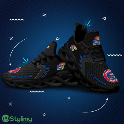 Kansas Jayhawks Logo Pattern Custom Name 3D Max Soul Sneaker Shoes In Black