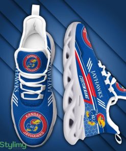 Kansas Jayhawks Logo Pattern Custom Name 3D Max Soul Sneaker Shoes In Blue - Kansas Jayhawks Logo Pattern Custom Name 3D Max Soul Sneaker Shoes In Blue_3