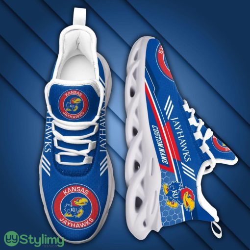 Kansas Jayhawks Logo Pattern Custom Name 3D Max Soul Sneaker Shoes In Blue