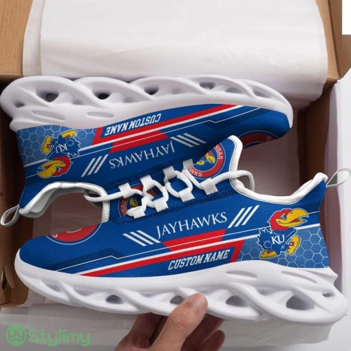 Kansas Jayhawks Logo Pattern Custom Name 3D Max Soul Sneaker Shoes In Blue