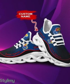 Kansas Jayhawks Logo Pattern Custom Name 3D Max Soul Sneaker Shoes In Blue And Black - Kansas Jayhawks Logo Pattern Custom Name 3D Max Soul Sneaker Shoes In Blue And Black_2