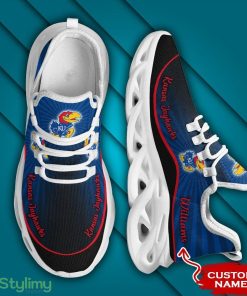 Kansas Jayhawks Logo Pattern Custom Name 3D Max Soul Sneaker Shoes In Blue And Black - Kansas Jayhawks Logo Pattern Custom Name 3D Max Soul Sneaker Shoes In Blue And Black_3