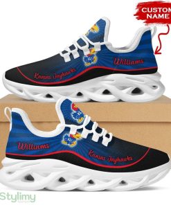 Kansas Jayhawks Logo Pattern Custom Name 3D Max Soul Sneaker Shoes In Blue And Black - Kansas Jayhawks Logo Pattern Custom Name 3D Max Soul Sneaker Shoes In Blue And Black_1