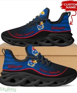 Kansas Jayhawks Logo Pattern Custom Name 3D Max Soul Sneaker Shoes In Blue And Black - Kansas Jayhawks Logo Pattern Custom Name 3D Max Soul Sneaker Shoes In Blue And Black_4