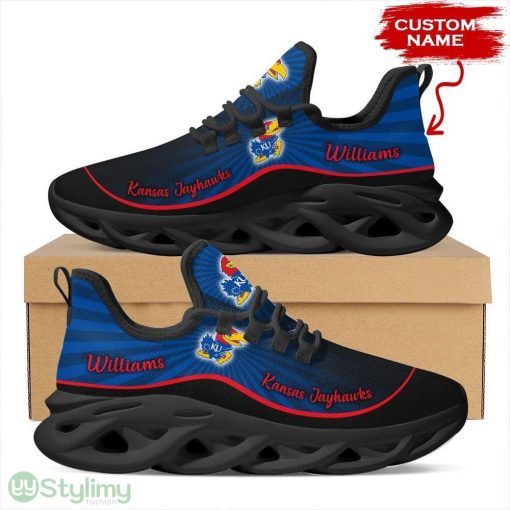 Kansas Jayhawks Logo Pattern Custom Name 3D Max Soul Sneaker Shoes In Blue And Black