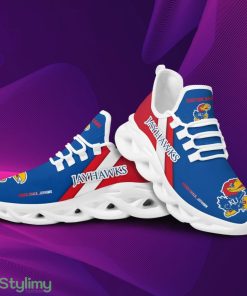 Kansas Jayhawks Logo Pattern Custom Name 3D Max Soul Sneaker Shoes In Blue And Red - Kansas Jayhawks Logo Pattern Custom Name 3D Max Soul Sneaker Shoes In Blue And Red_3