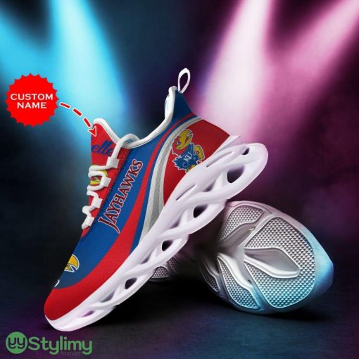 Kansas Jayhawks Logo Pattern Custom Name 3D Max Soul Sneaker Shoes In Red And Blue