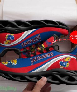 Kansas Jayhawks Logo Pattern Custom Name 3D Max Soul Sneaker Shoes In Red And Blue - Kansas Jayhawks Logo Pattern Custom Name 3D Max Soul Sneaker Shoes In Red And Blue_3