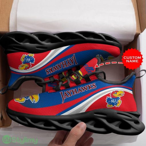 Kansas Jayhawks Logo Pattern Custom Name 3D Max Soul Sneaker Shoes In Red And Blue