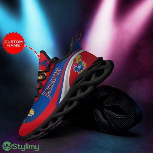 Kansas Jayhawks Logo Pattern Custom Name 3D Max Soul Sneaker Shoes In Red And Blue