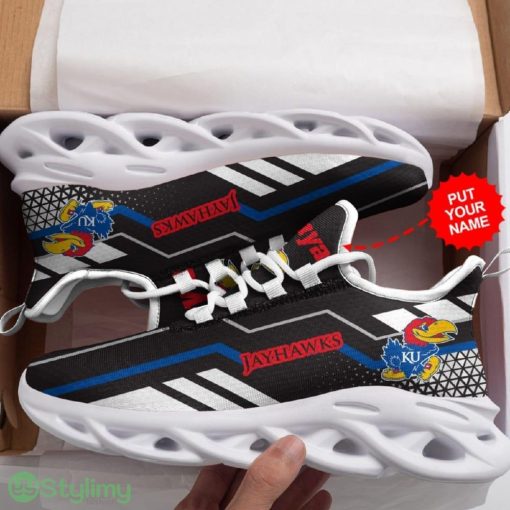 Kansas Jayhawks Logo Pattern Custom Name In Black 3D Max Soul Sneaker Shoes