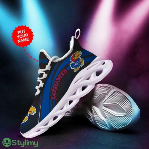 Kansas Jayhawks Logo Pattern In Black Custom Name 3D Max Soul Sneaker Shoes