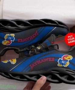 Kansas Jayhawks Logo Pattern In Black Custom Name 3D Max Soul Sneaker Shoes - Kansas Jayhawks Logo Pattern In Black Custom Name 3D Max Soul Sneaker Shoes_3