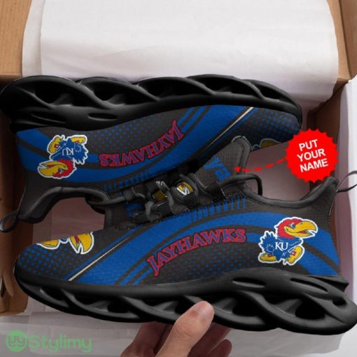 Kansas Jayhawks Logo Pattern In Black Custom Name 3D Max Soul Sneaker Shoes