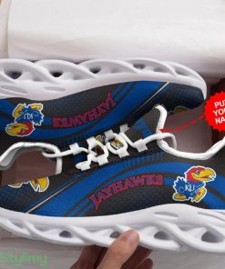 Kansas Jayhawks Logo Pattern In Black Custom Name 3D Max Soul Sneaker Shoes - Kansas Jayhawks Logo Pattern In Black Custom Name 3D Max Soul Sneaker Shoes_1