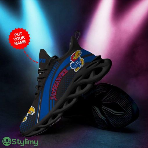 Kansas Jayhawks Logo Pattern In Black Custom Name 3D Max Soul Sneaker Shoes