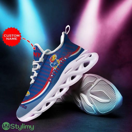 Kansas Jayhawks Logo Stripe Pattern Custom Name 3D Max Soul Sneaker Shoes In Blue