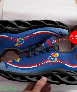 Kansas Jayhawks Logo Stripe Pattern Custom Name 3D Max Soul Sneaker Shoes In Blue - Kansas Jayhawks Logo Stripe Pattern Custom Name 3D Max Soul Sneaker Shoes In Blue_3