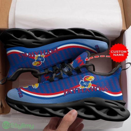 Kansas Jayhawks Logo Stripe Pattern Custom Name 3D Max Soul Sneaker Shoes In Blue