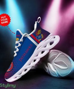 Kansas Jayhawks Logo Triangle Pattern Custom Name 3D Max Soul Sneaker Shoes In Blue And Red - Kansas Jayhawks Logo Triangle Pattern Custom Name 3D Max Soul Sneaker Shoes In Blue And Red_2