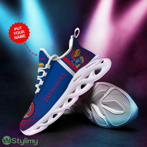 Kansas Jayhawks Logo Triangle Pattern Custom Name 3D Max Soul Sneaker Shoes In Blue And Red