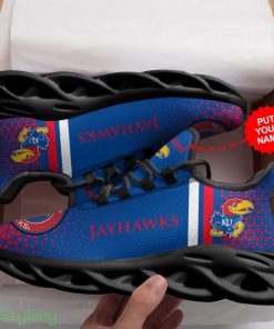 Kansas Jayhawks Logo Triangle Pattern Custom Name 3D Max Soul Sneaker Shoes In Blue And Red - Kansas Jayhawks Logo Triangle Pattern Custom Name 3D Max Soul Sneaker Shoes In Blue And Red_3