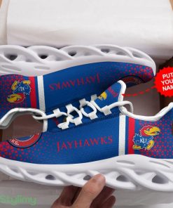 Kansas Jayhawks Logo Triangle Pattern Custom Name 3D Max Soul Sneaker Shoes In Blue And Red - Kansas Jayhawks Logo Triangle Pattern Custom Name 3D Max Soul Sneaker Shoes In Blue And Red_1