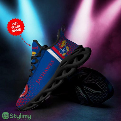 Kansas Jayhawks Logo Triangle Pattern Custom Name 3D Max Soul Sneaker Shoes In Blue And Red