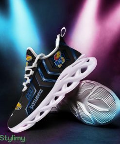 Kansas Jayhawks Logo With Stripe Pattern 3D Max Soul Sneaker Shoes In Black - Kansas Jayhawks Logo With Stripe Pattern Custom Name 3D Max Soul Sneaker Shoes In Black_2