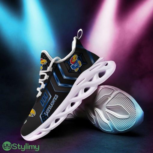 Kansas Jayhawks Logo With Stripe Pattern 3D Max Soul Sneaker Shoes In Black