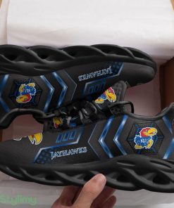 Kansas Jayhawks Logo With Stripe Pattern 3D Max Soul Sneaker Shoes In Black - Kansas Jayhawks Logo With Stripe Pattern Custom Name 3D Max Soul Sneaker Shoes In Black_3