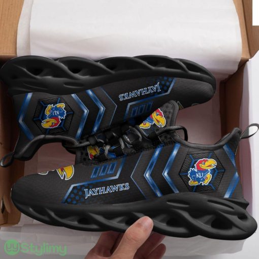 Kansas Jayhawks Logo With Stripe Pattern 3D Max Soul Sneaker Shoes In Black