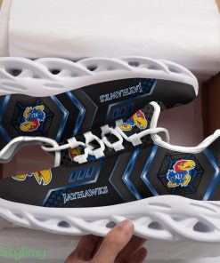 Kansas Jayhawks Logo With Stripe Pattern 3D Max Soul Sneaker Shoes In Black - Kansas Jayhawks Logo With Stripe Pattern Custom Name 3D Max Soul Sneaker Shoes In Black_1