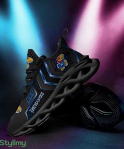 Kansas Jayhawks Logo With Stripe Pattern 3D Max Soul Sneaker Shoes In Black - Kansas Jayhawks Logo With Stripe Pattern Custom Name 3D Max Soul Sneaker Shoes In Black_4