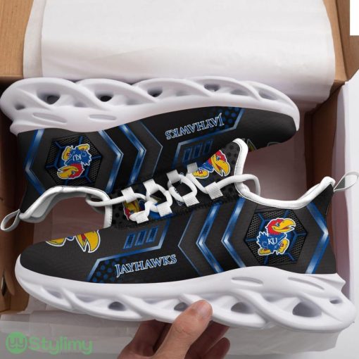 Kansas Jayhawks Logo With Stripe Pattern 3D Max Soul Sneaker Shoes In Black