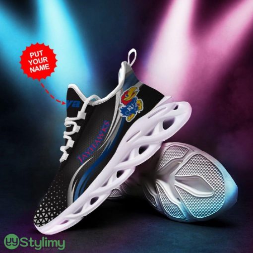 Kansas Jayhawks Pattern In Black Custom Name 3D Max Soul Sneaker Shoes